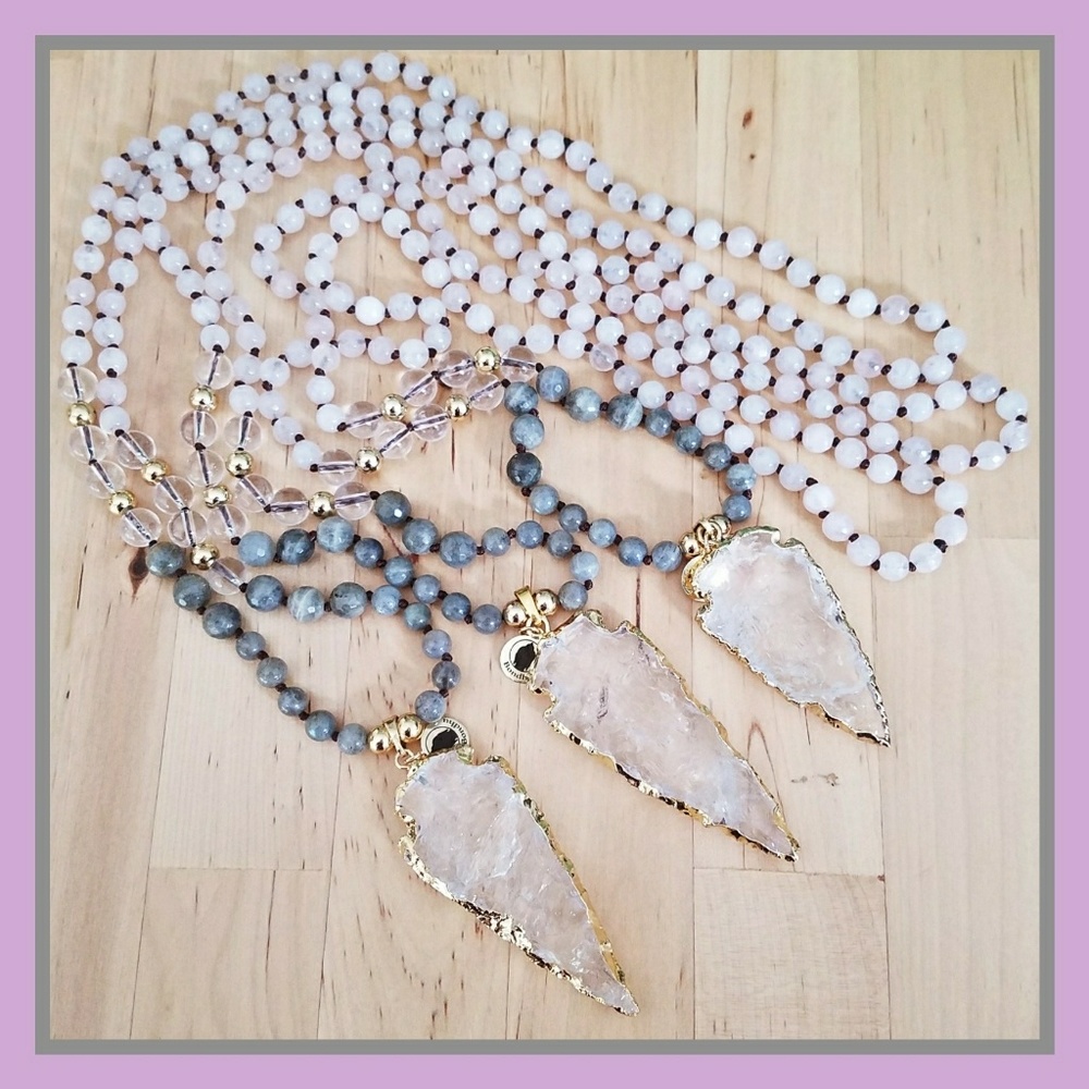 Crystal Arrow, Labradorite,  Rose Quartz Mala - Picture 2 of 7